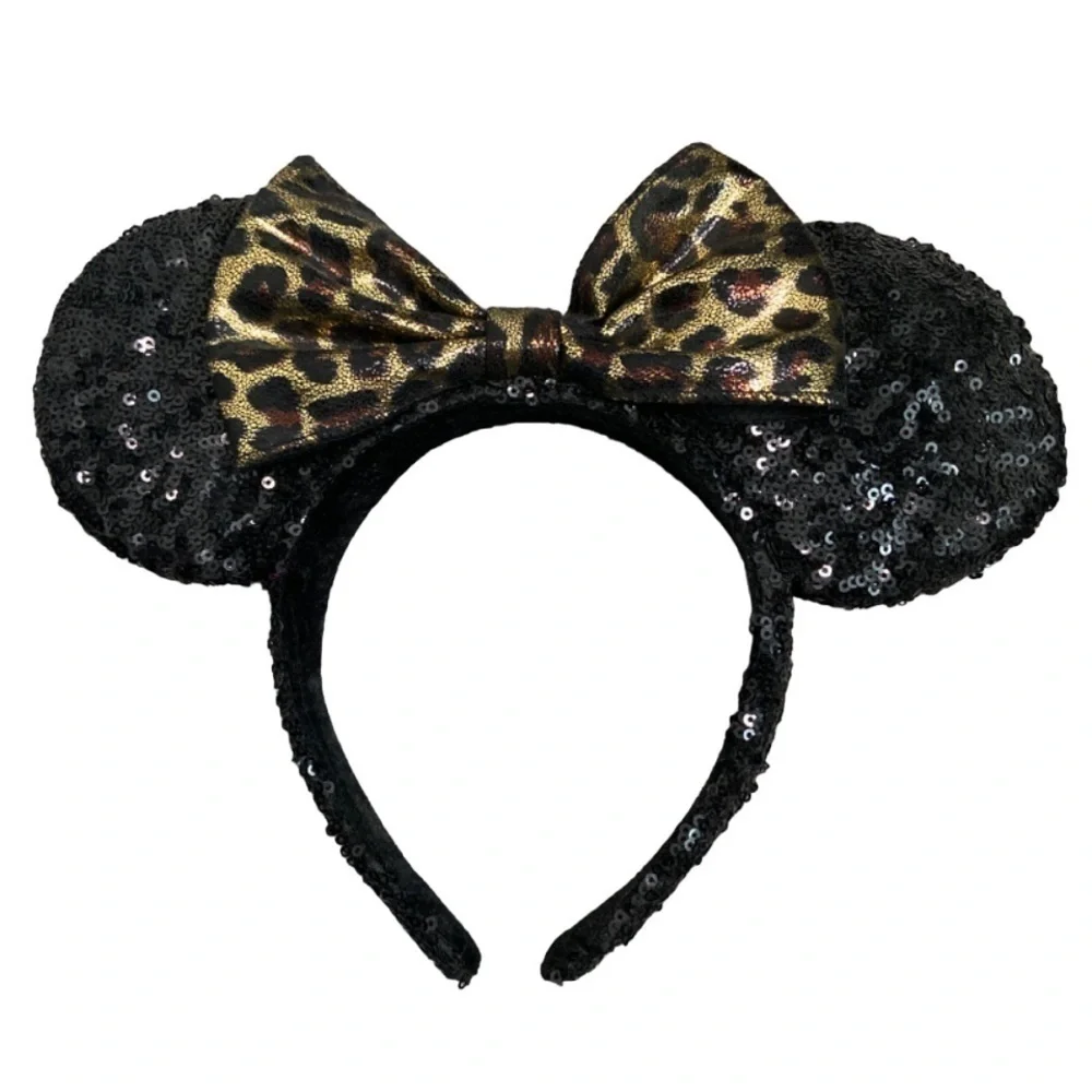 DISNEY black leopard bow Minnie ears headband